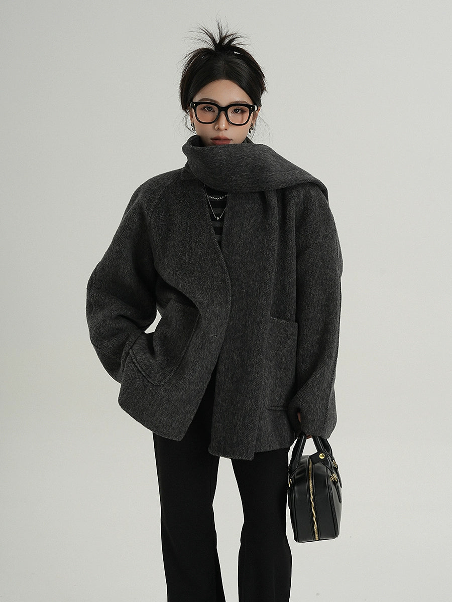 Colorless Wool Middle Coat / Scarf SRS0321