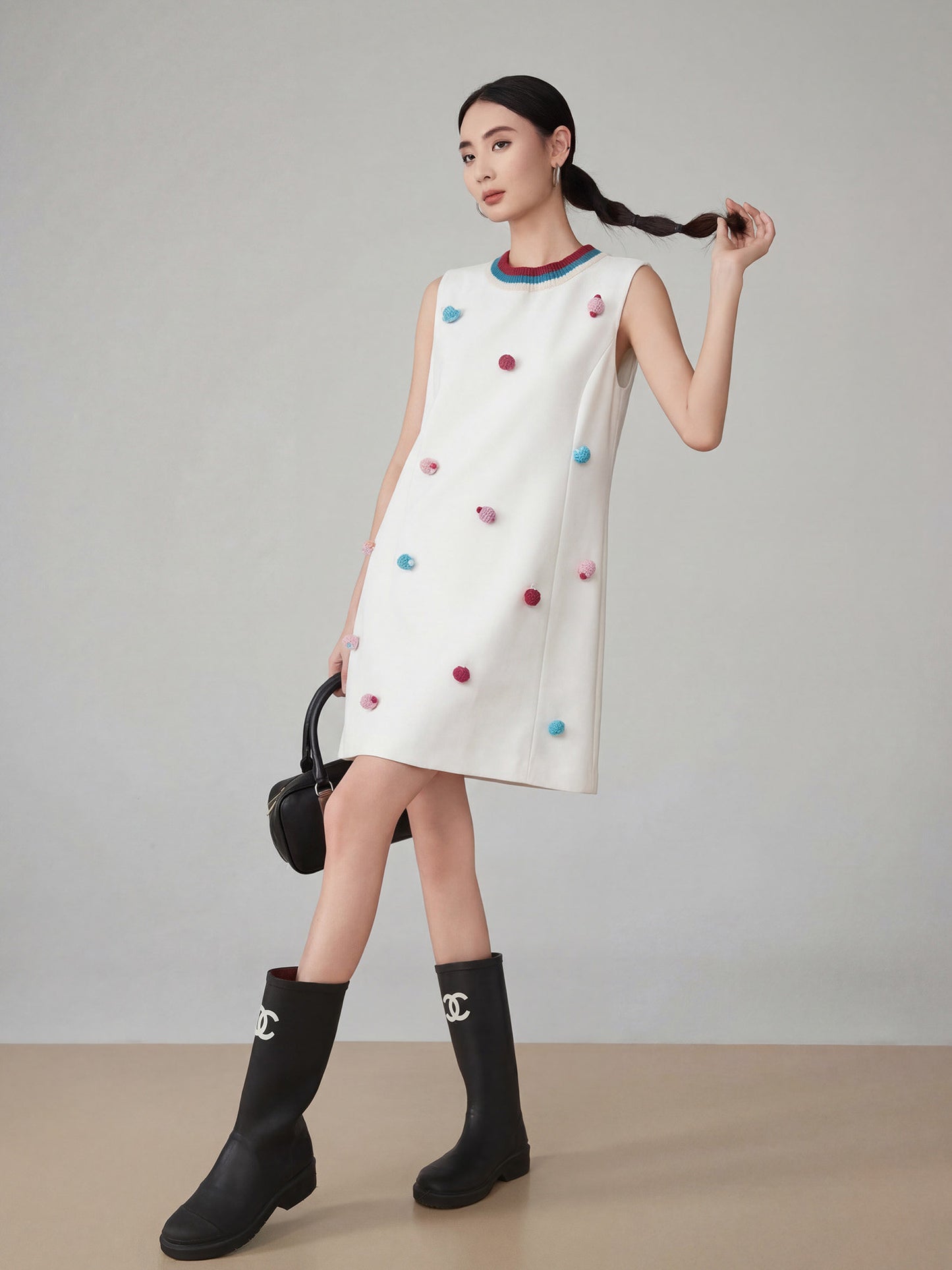 3D Pom-Pom Sleeveless Dress FER0146