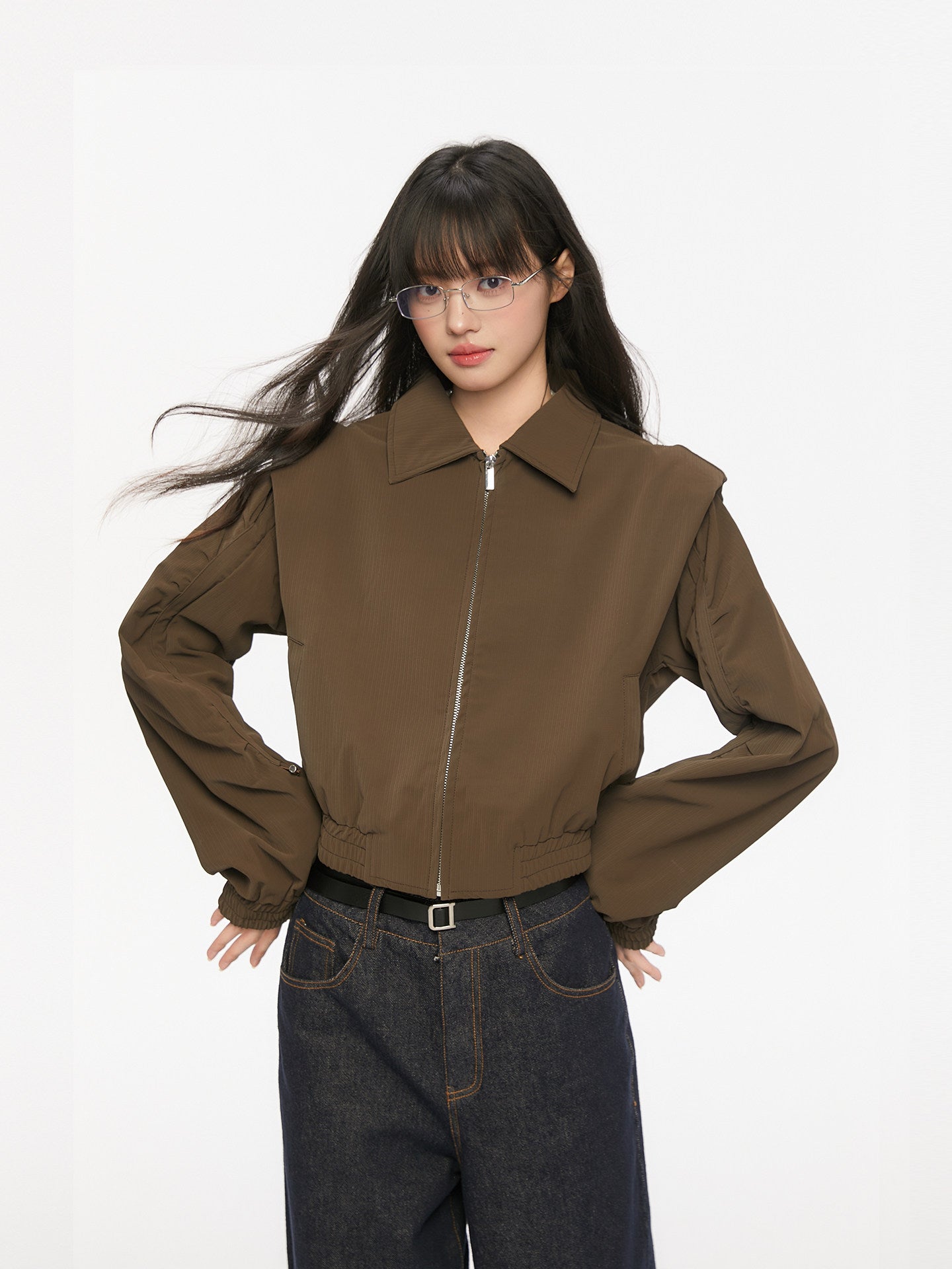 Padded Shoulder Leather Jacket KIP0002