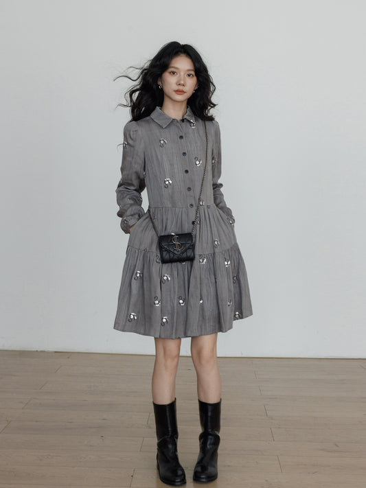 Long-Sleeve Shirt Flare Dress VAS0157