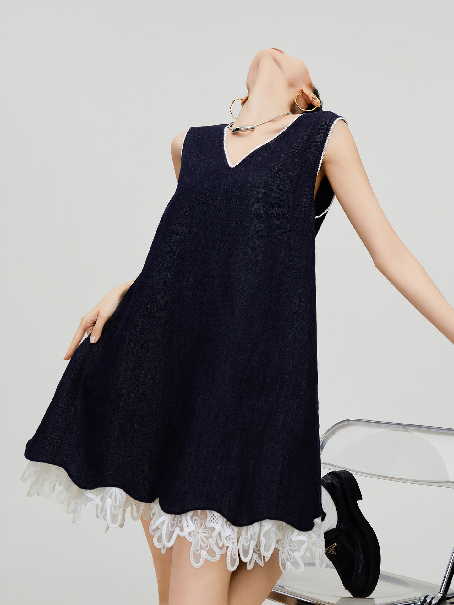 V-neck Docking Lace Dress FER0346