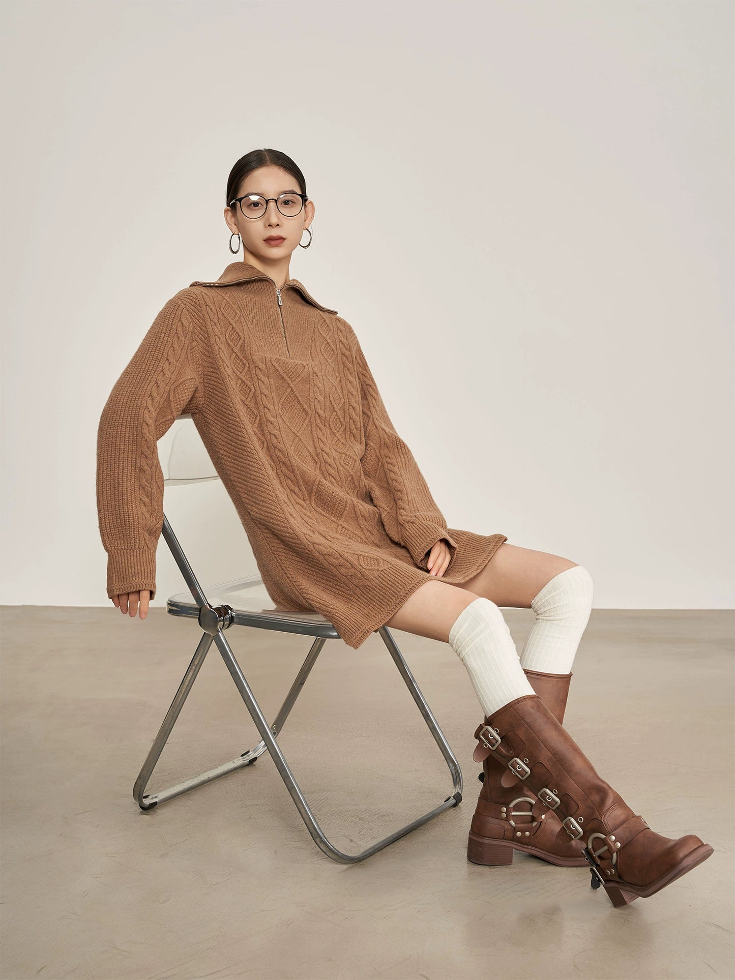 Cable Half-Zip Knit Dress SUY0015