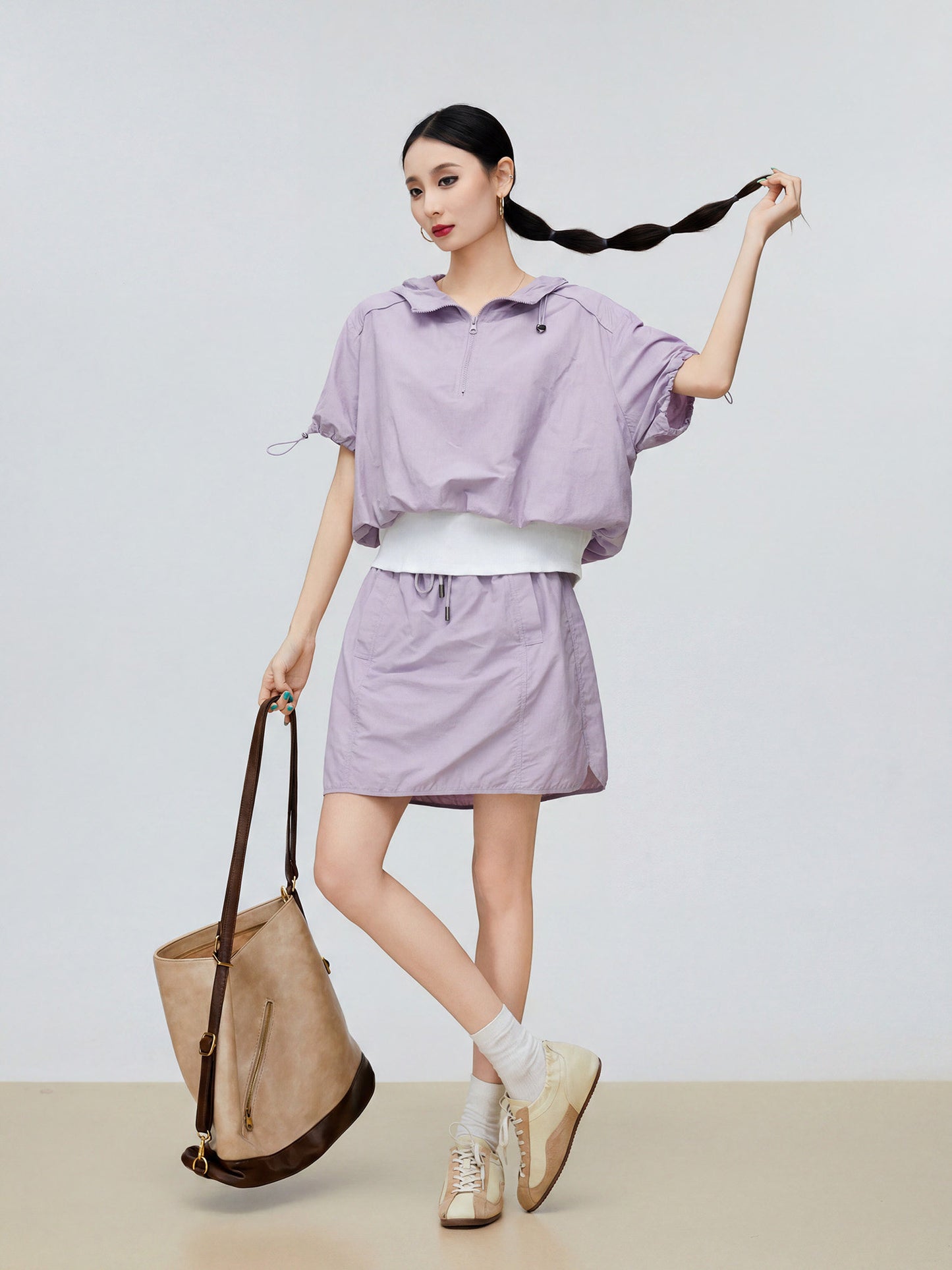 Nylon Hooded Tops / Mini Skirt FER0330