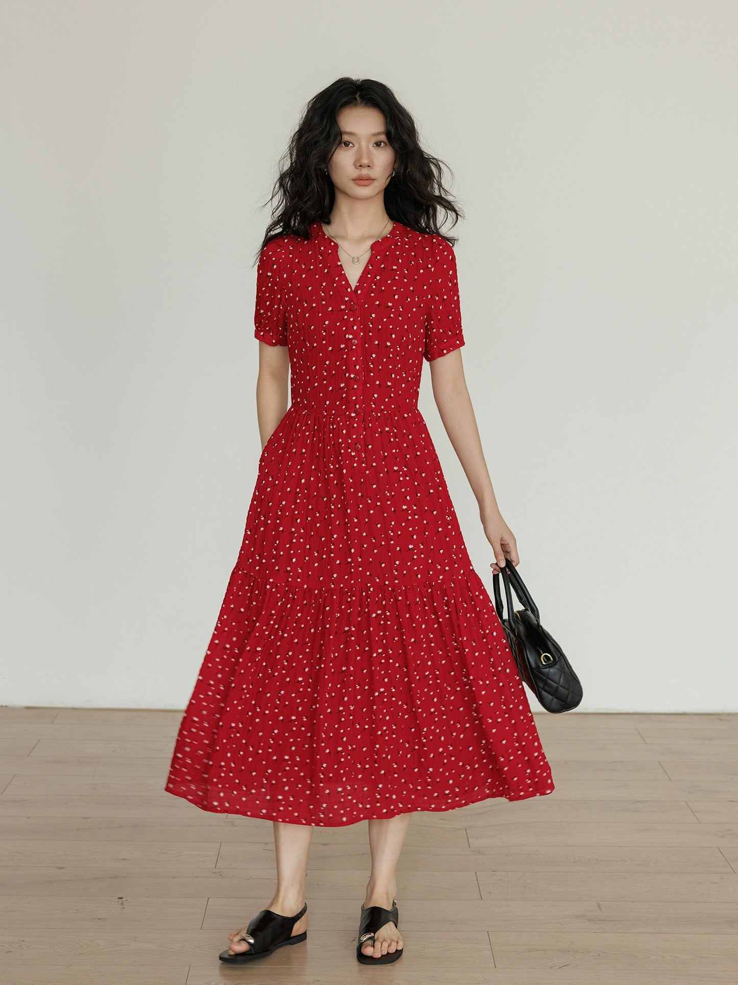 Small Flower Red Long Dress VAS0093