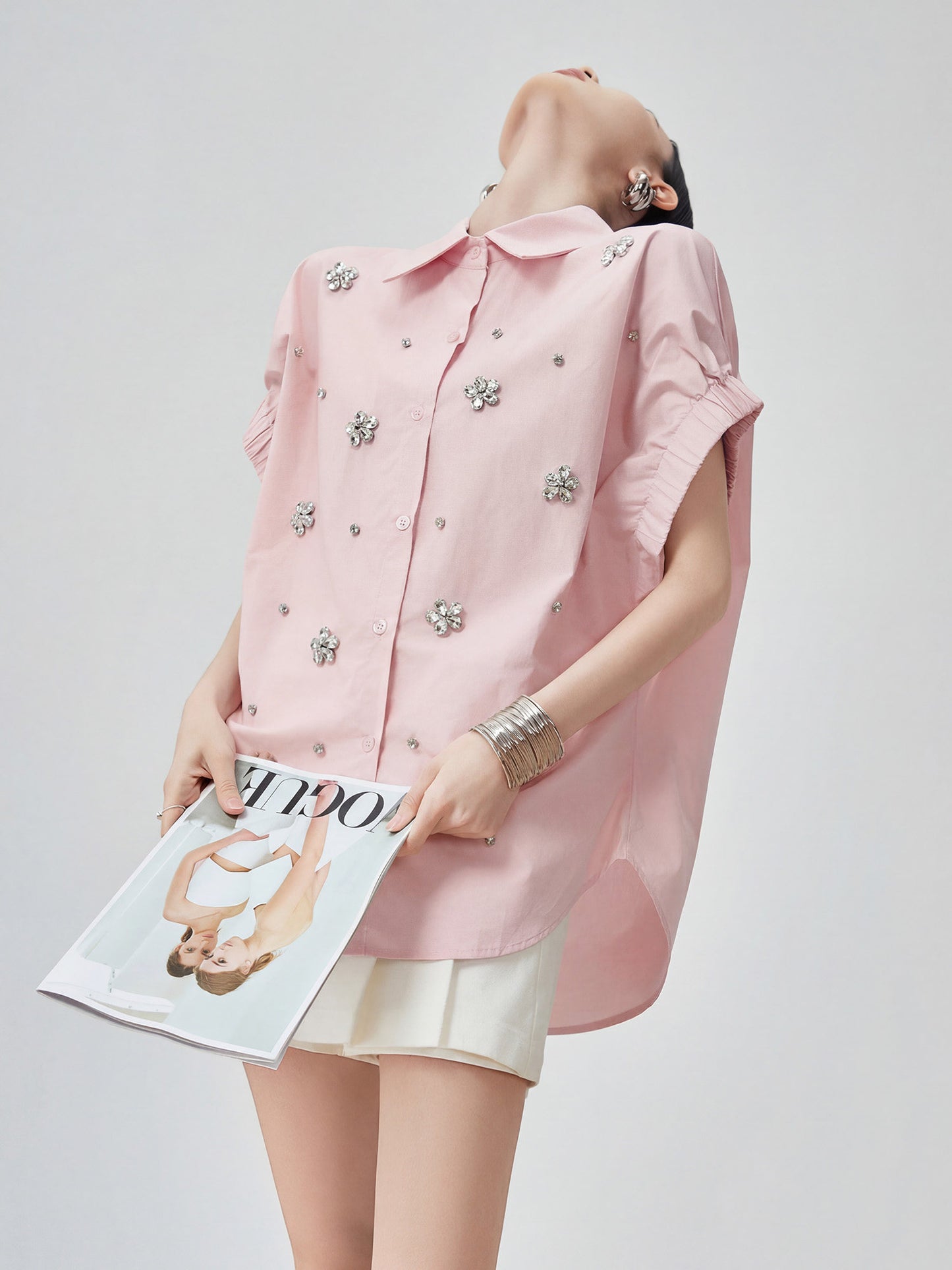 Flower Bijou Puff Sleeve Shirt FER0032