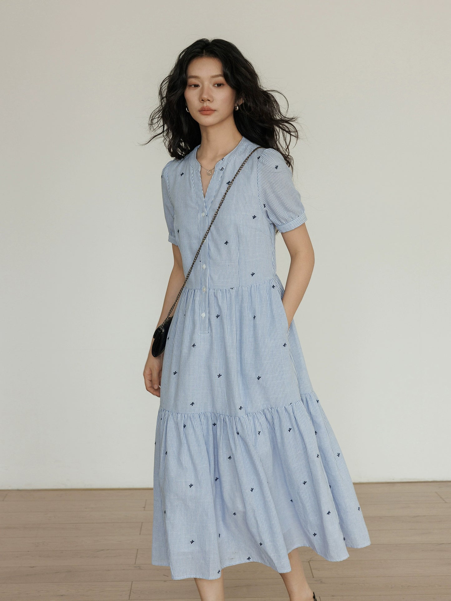 Ribbon Embroidered Sleeveless Long Dress VAS0094