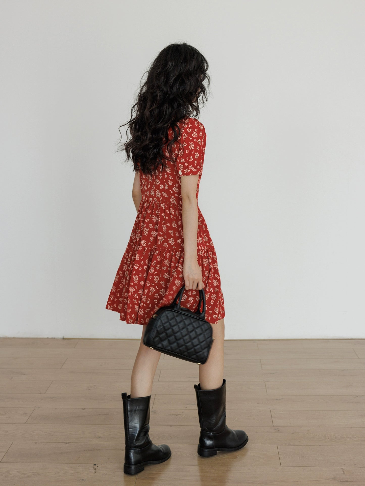 Red Small Floral Dress VAS0029