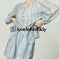 V-Neck Blue Striped Tops / Loose Shorts LLA0247