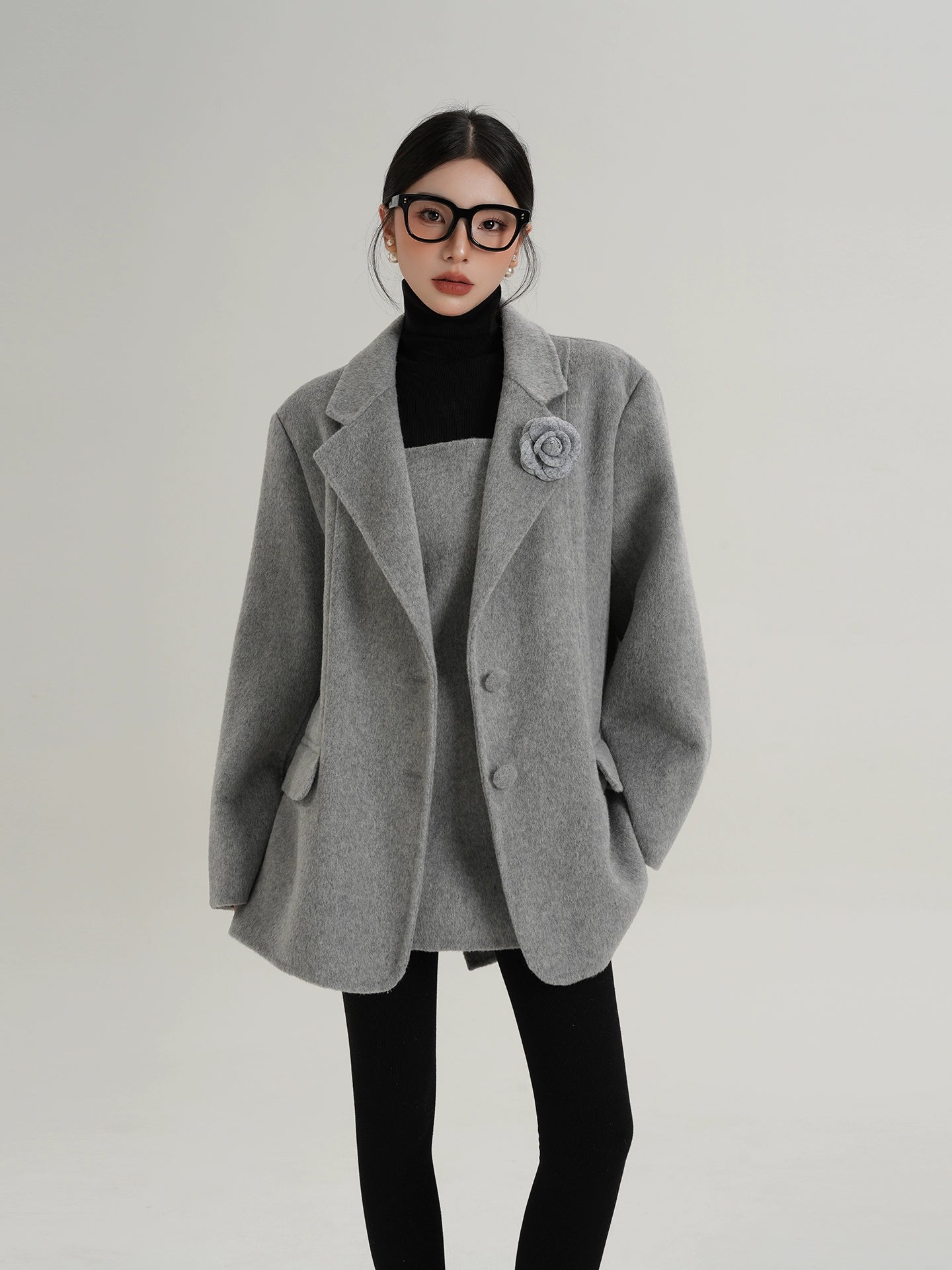 Rose Motif Wool Jacket / Cami Knit Dress SRS0386