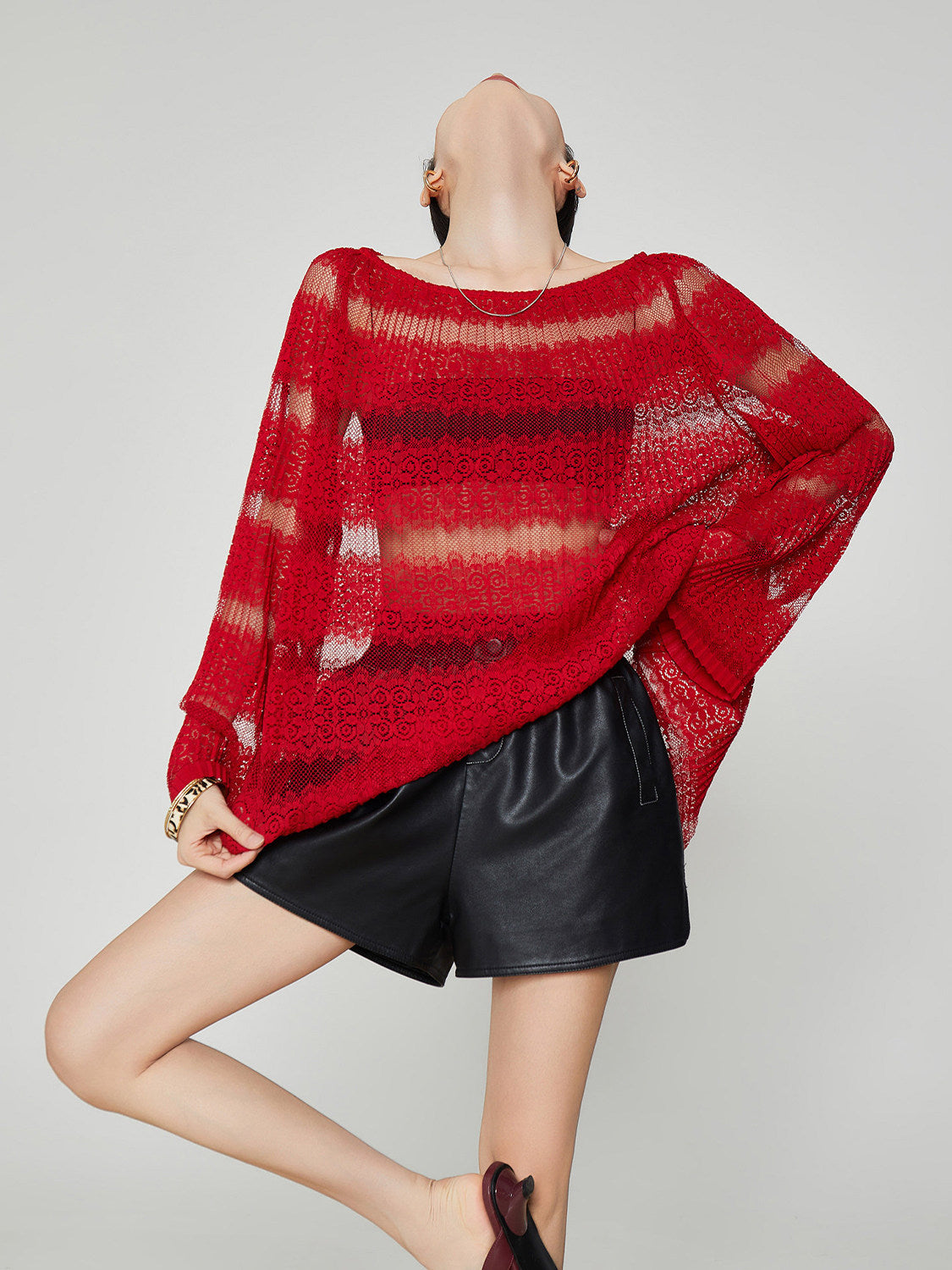 Multi-Border Openwork Oversized Knit FER0364
