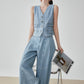 Denim V-neck Vest / Denim Wide Relaxed Pants FER0269
