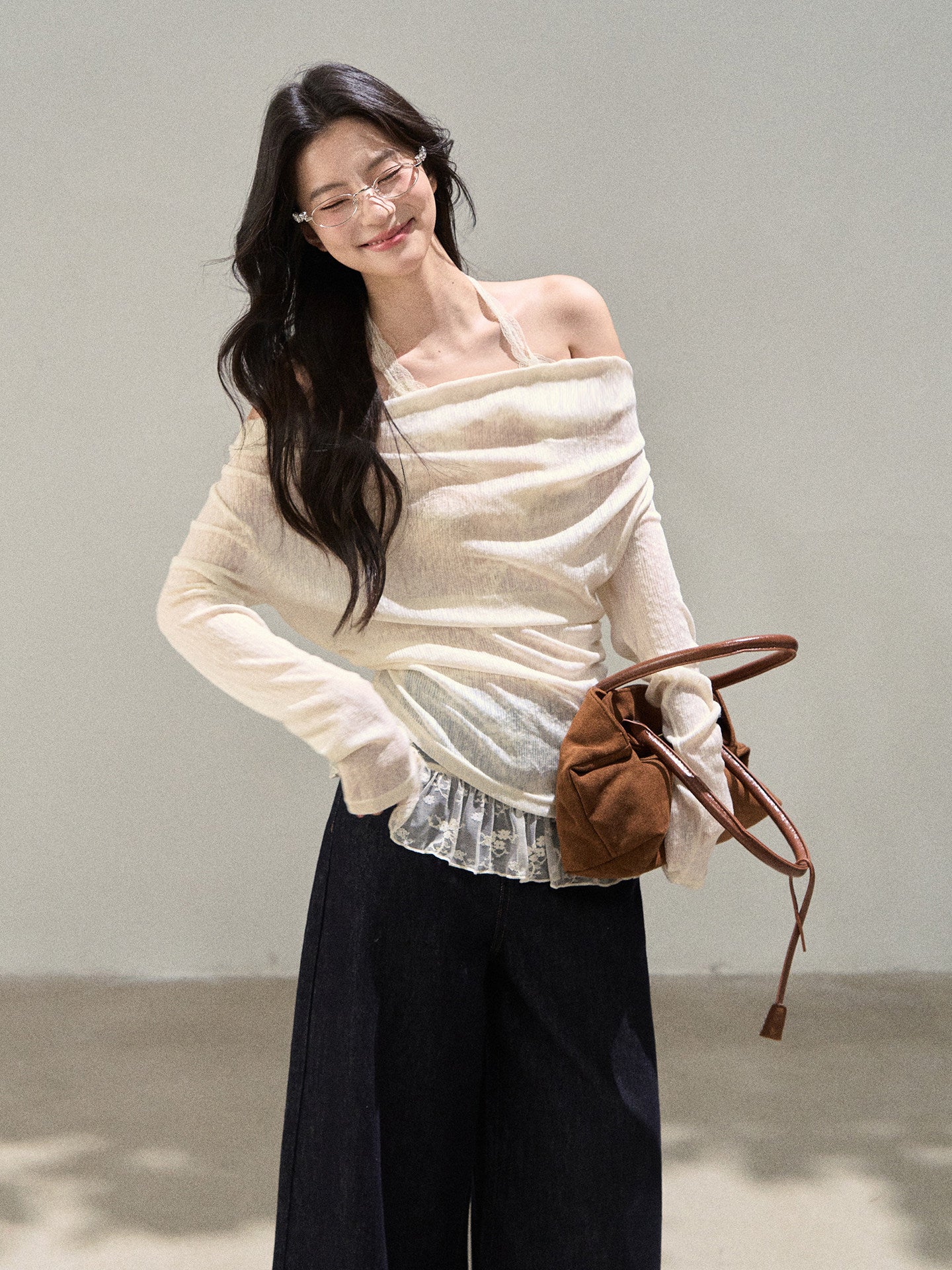Lace Off Shoulder Knit Tops WDB0020