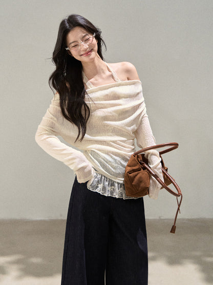 Lace Off Shoulder Knit Tops WDB0020