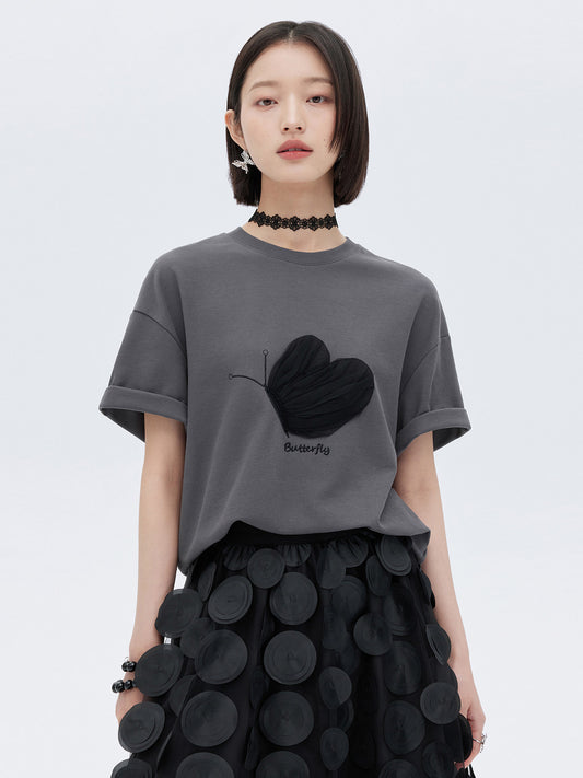 Butterfly Embroidery Short Sleeve T-Shirt SHN0012