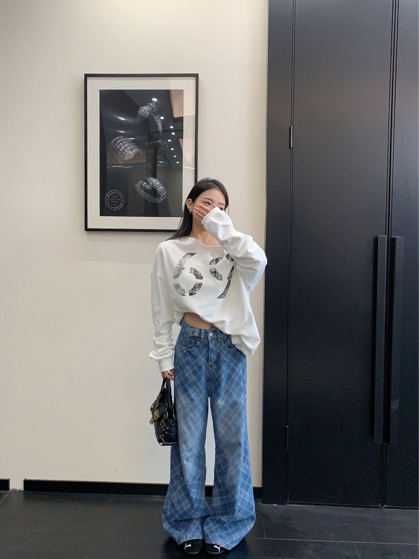 Plaid Wide-Leg Jeans YLS1019