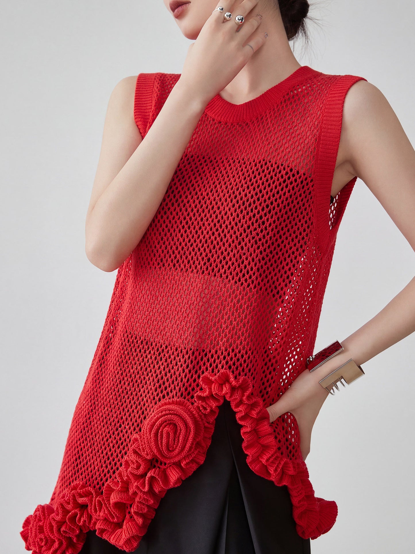 Corsage Lace Knit Vest FER0220
