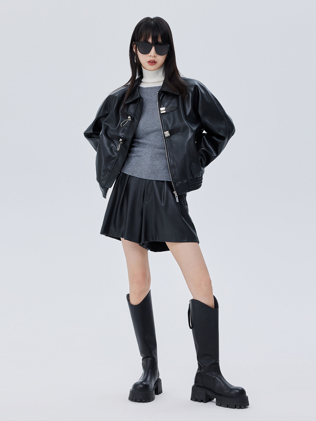 Silver Buckle Leather Jacket SHN0024