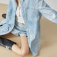 Denim Long-Sleeve Shirt / High-Waisted Shorts FER0076