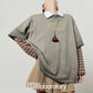 Vintage Gray T-Shirt / Light Brown Pleated Skirt LLA0509