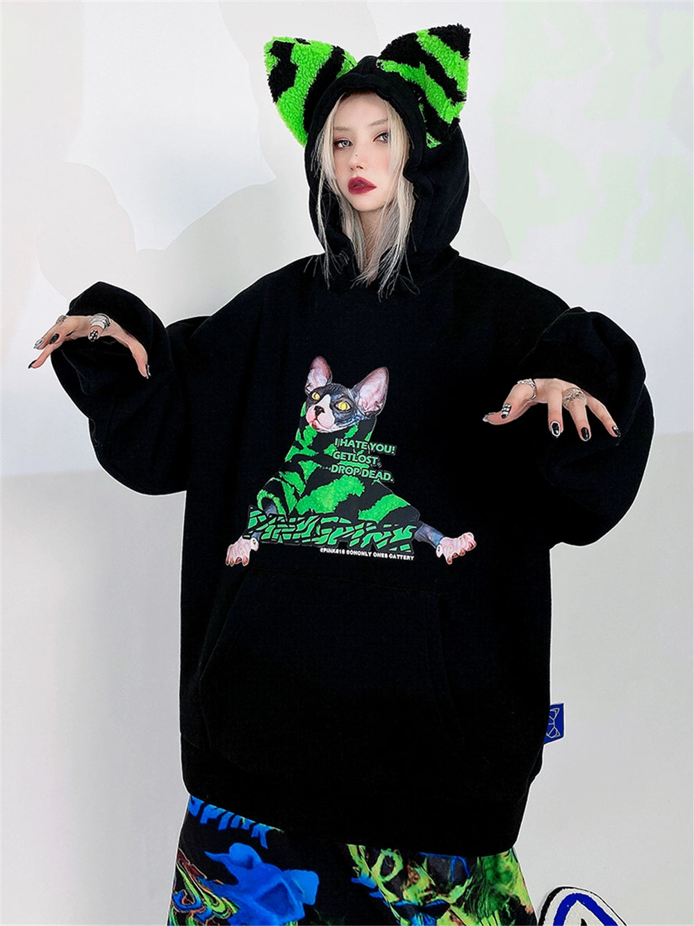 Cat Ear Print Sweatshirt Hoodie PPK0110