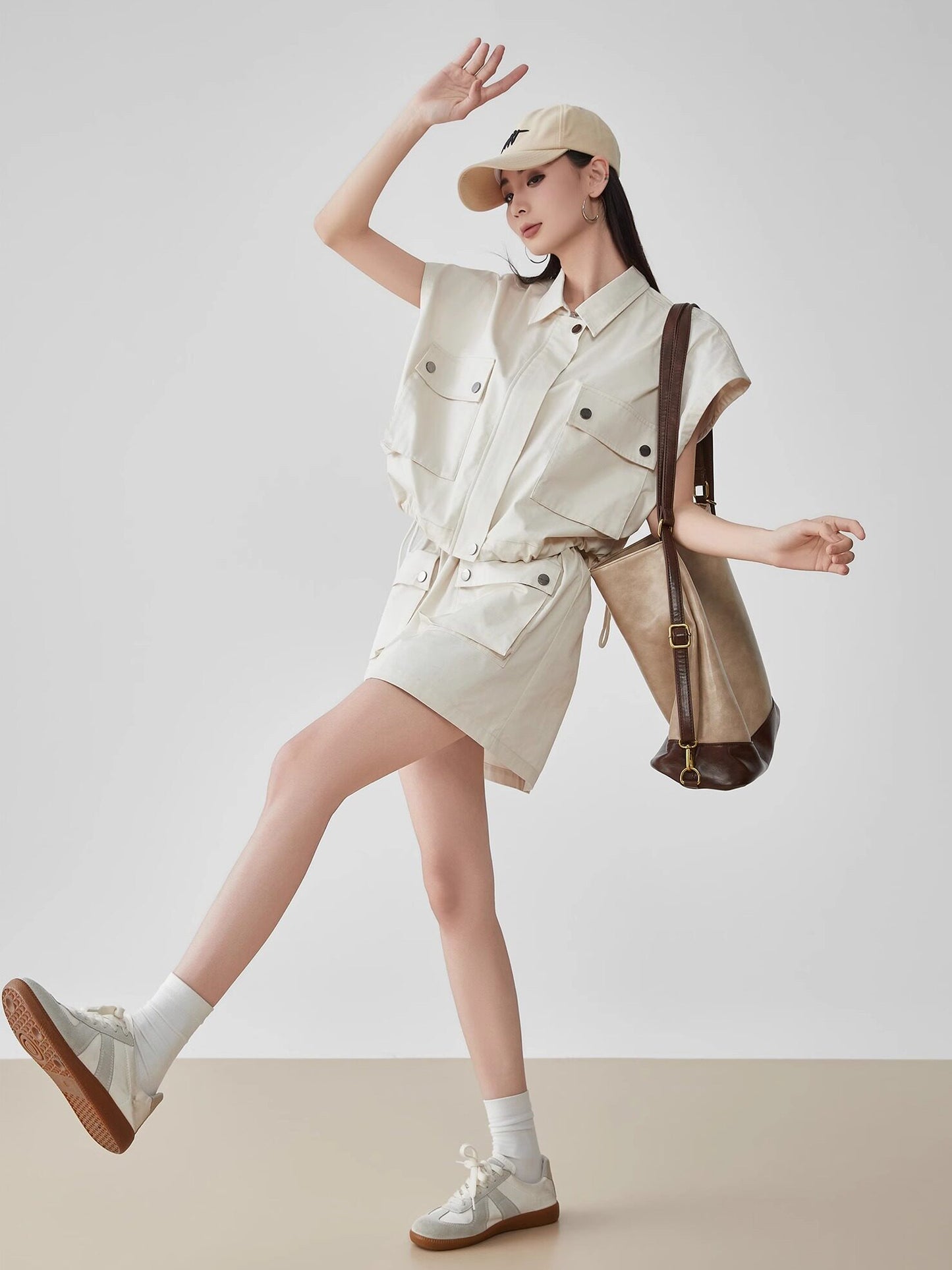 Pocket Drop Shoulder Vest / Half Skirt FER0089