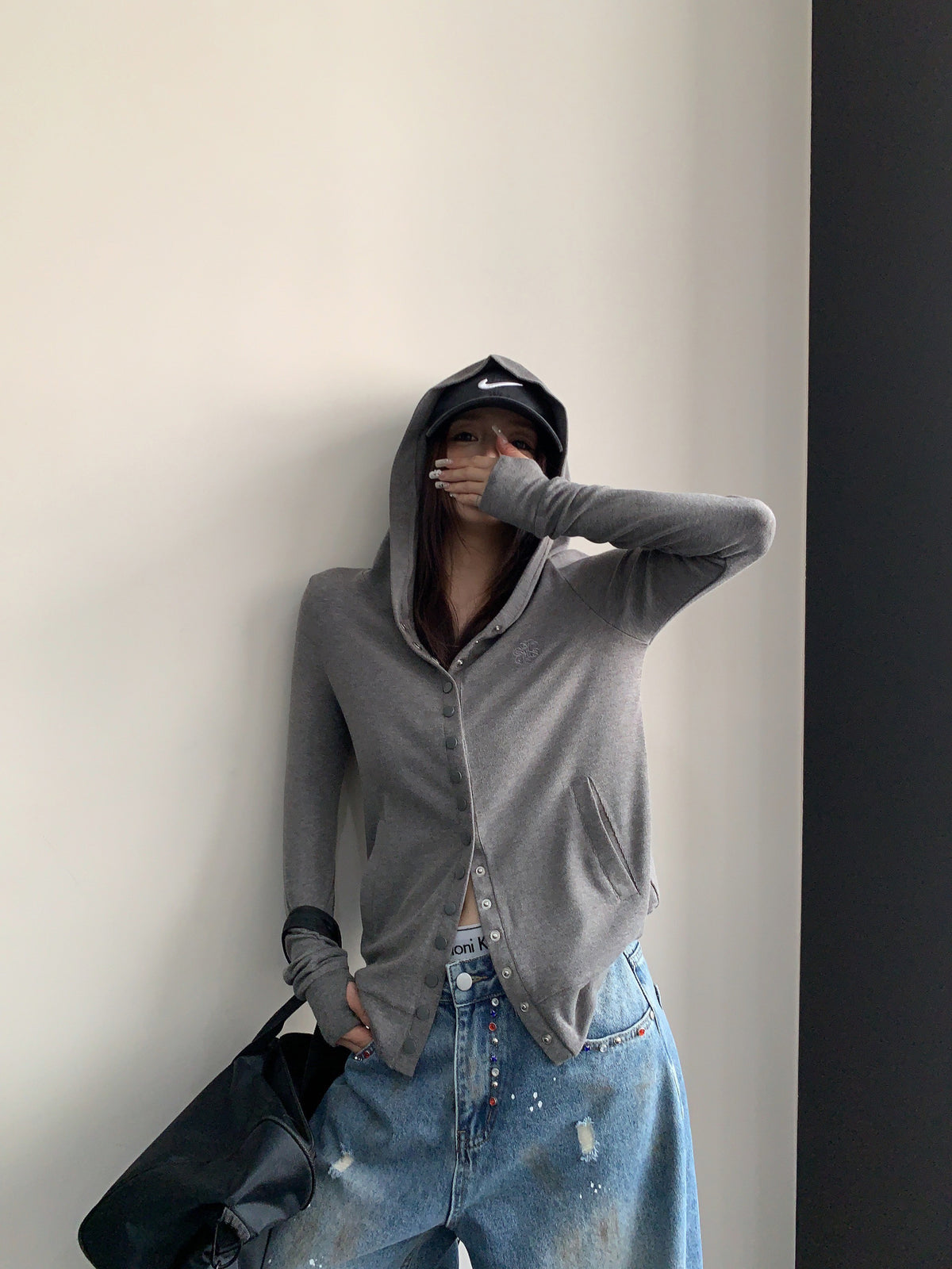 Snap Button Hooded Cardigan YLS1039