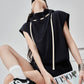 High-Neck Drawstring French Sleeve Top FER0222