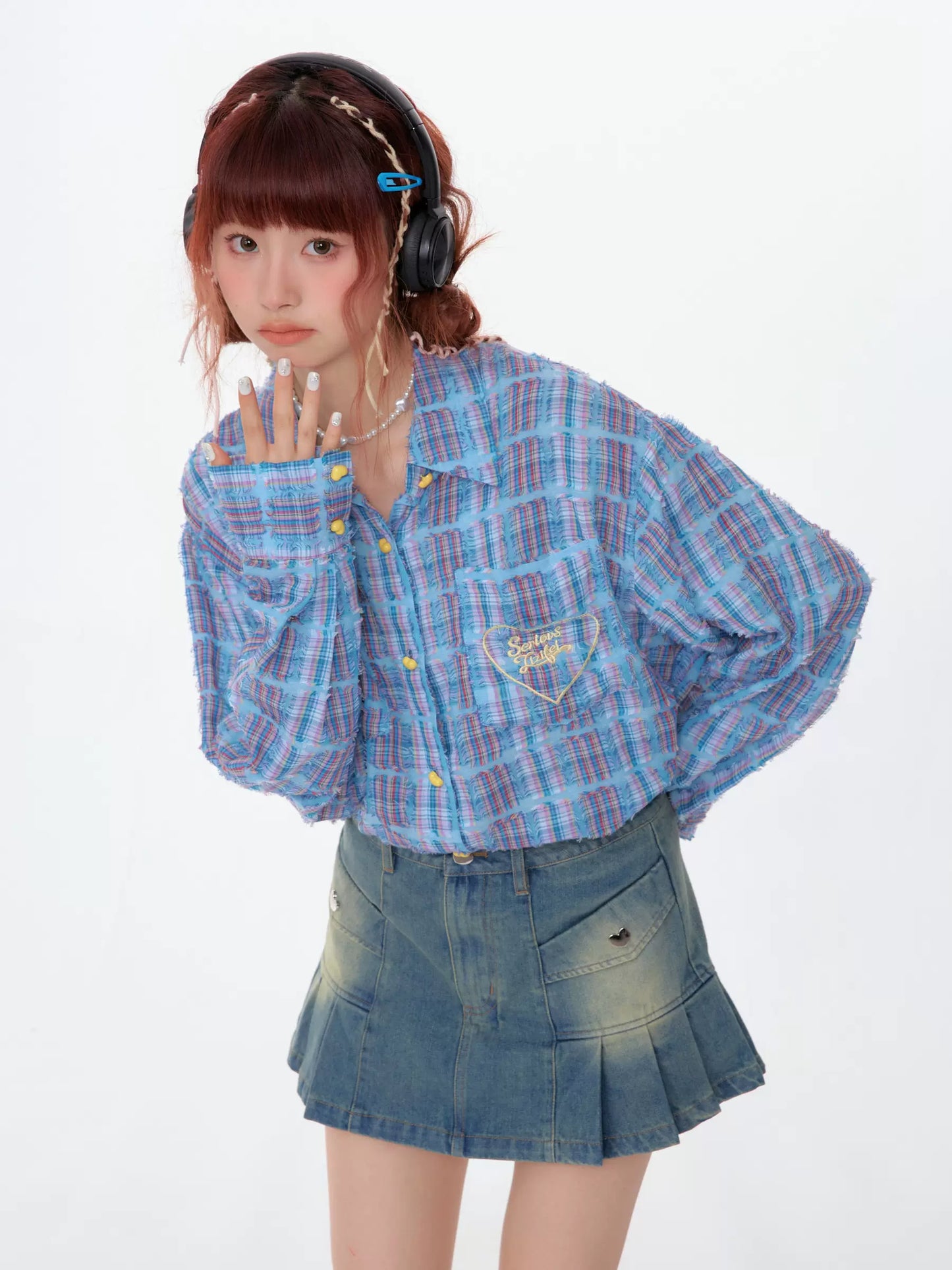 Heart Button Plaid Shirt ZZF0356