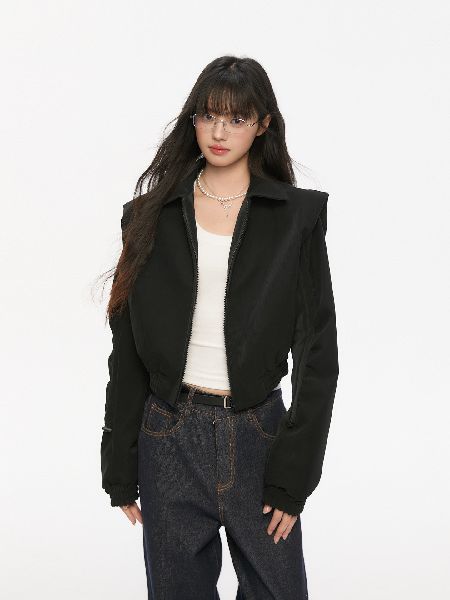Padded Shoulder Leather Jacket KIP0002