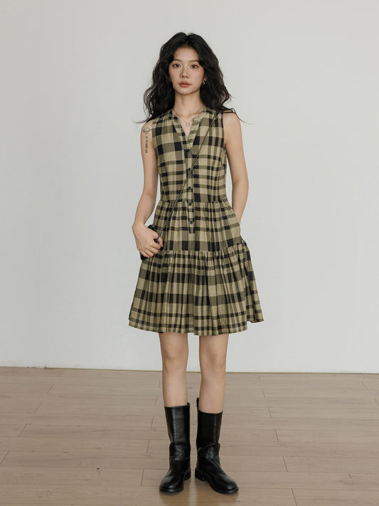 Tiered Check Shirt Mini Dress VAS0055
