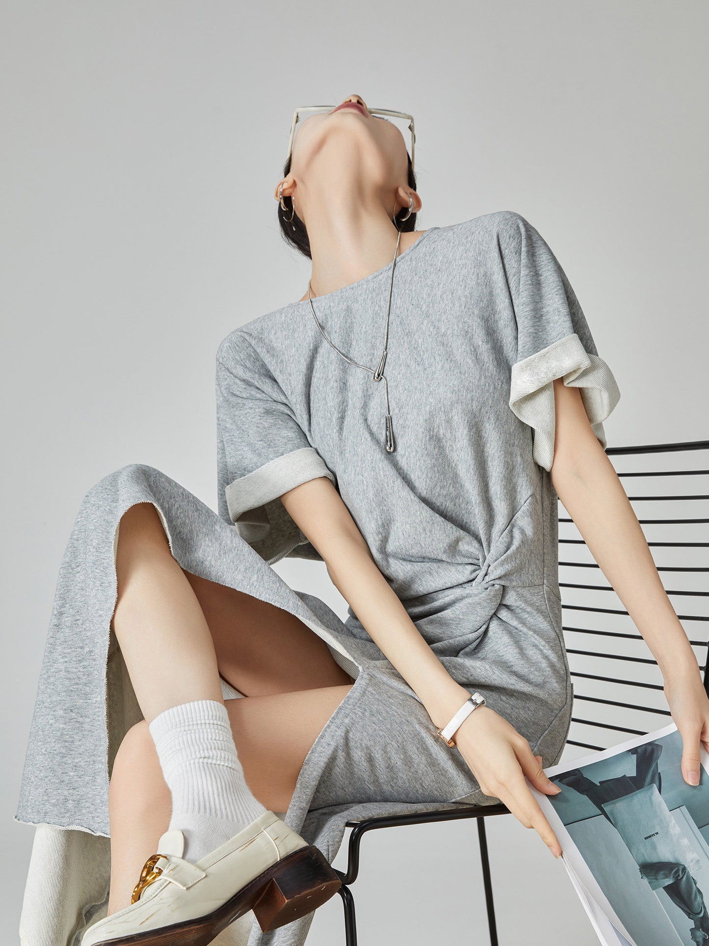 Gray Irregular Short-Sleeve Dress FER0049
