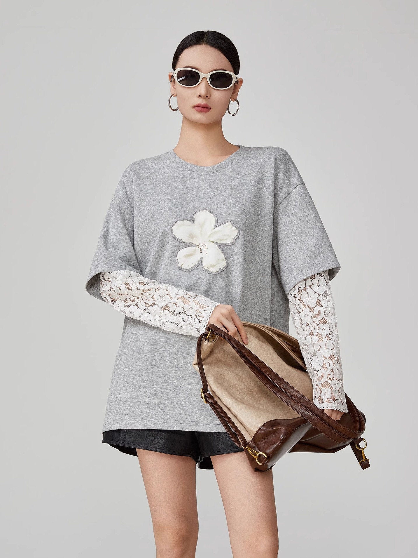 Lace Sleeve Layered Style T-Shirt FER0149