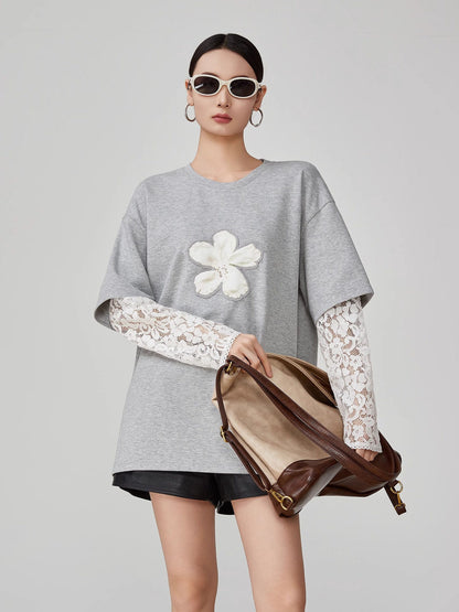 Lace Sleeve Layered Style T-Shirt FER0149