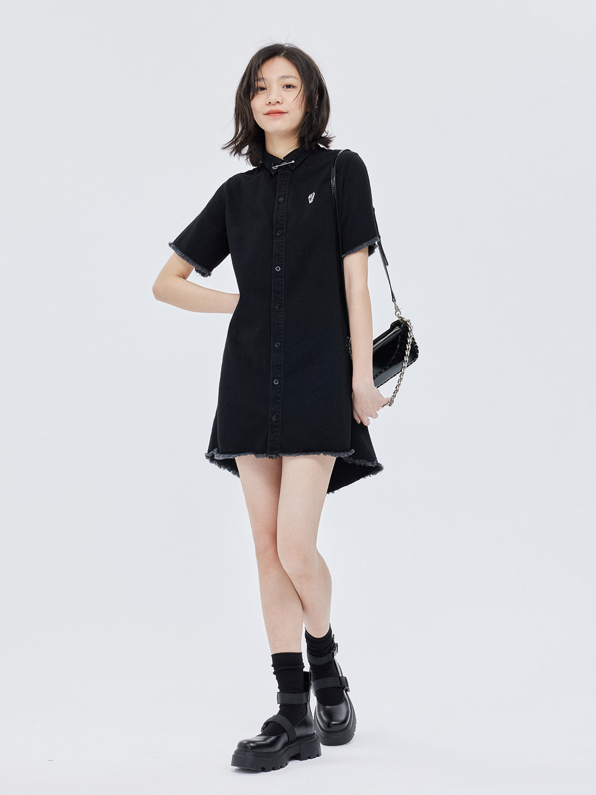 Polo Collar Embroidered Shirt Dress SHN0005