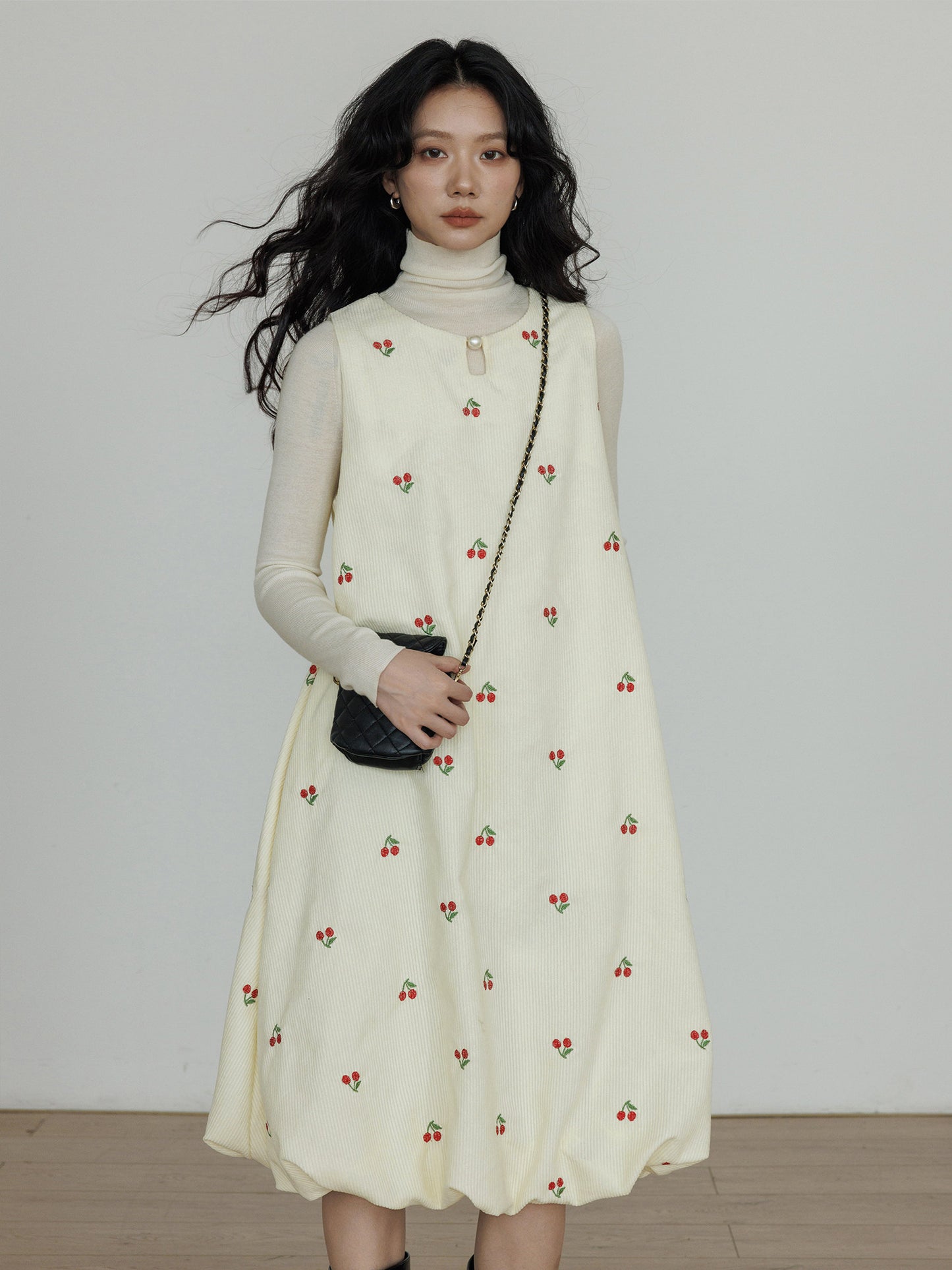 Crew Neck Cherry Vest Dress VAS0187