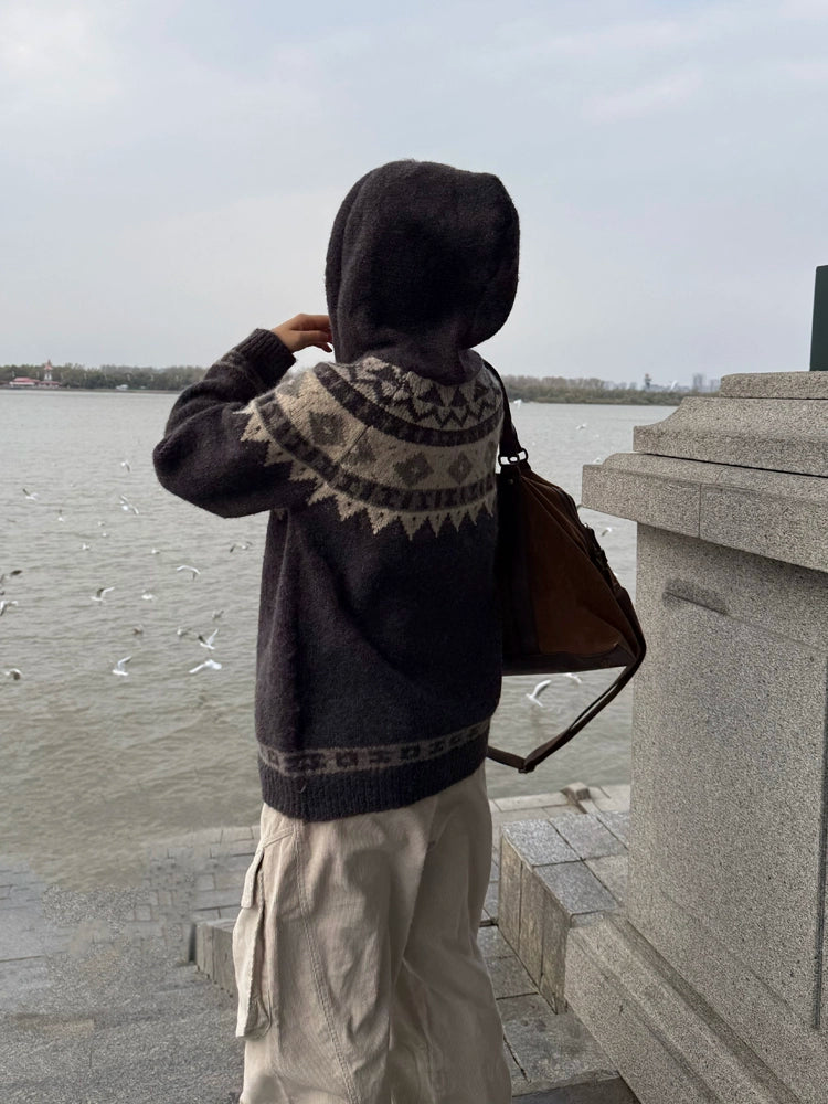 Nordic Pattern Hood Cardigan CYE0011
