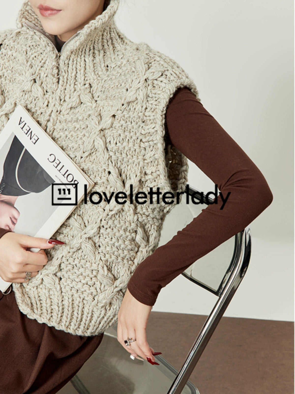 High Neck Zip Knit Vest LLA0392