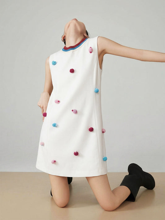 3D Pom-Pom Sleeveless Dress FER0146