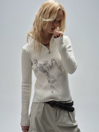 Half-Zip Ribbed Knit Top WAT0005