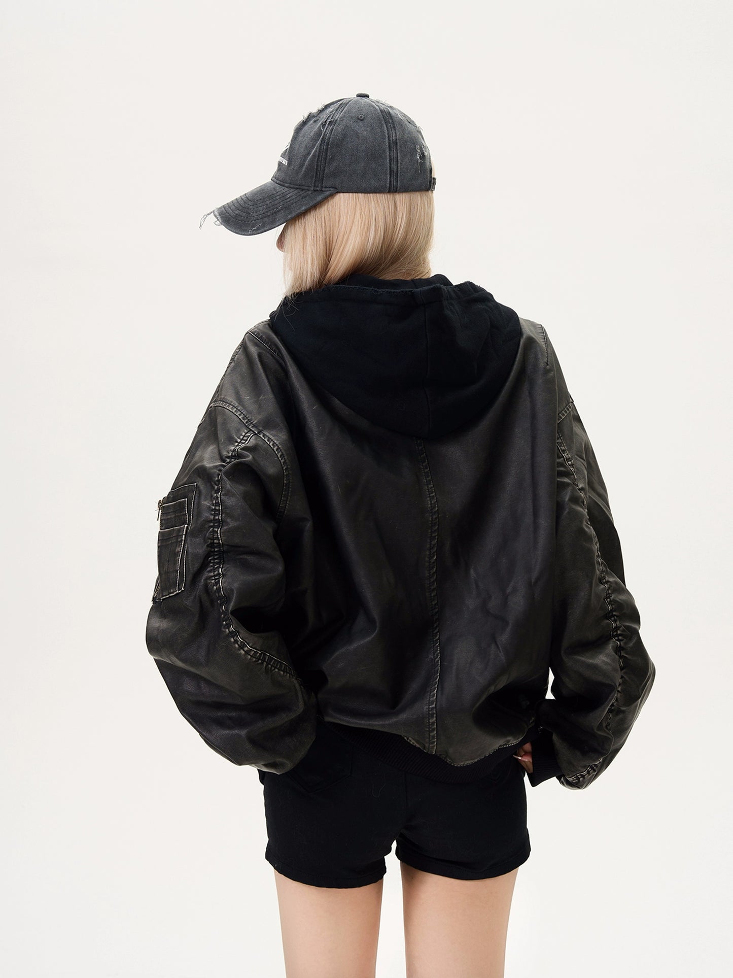 Leather Padded Bomber Jacket MAD0007