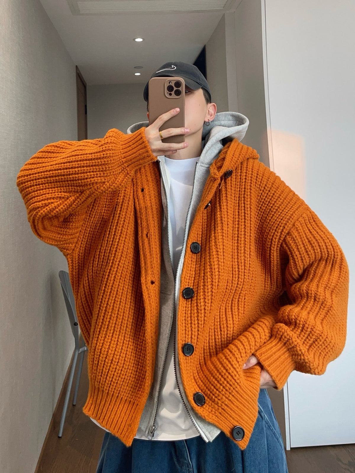 Loose-Gauge Hooded Rib Knit Cardigan DAZ0011