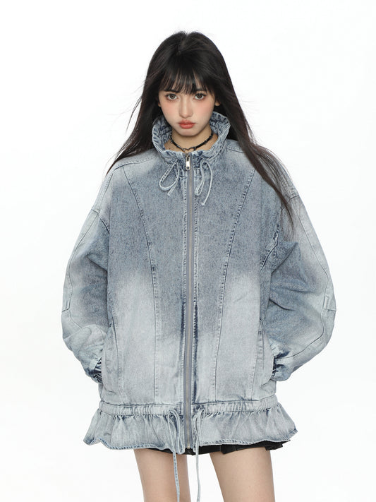 Stand Collar Flare Denim Jacket BGS0048