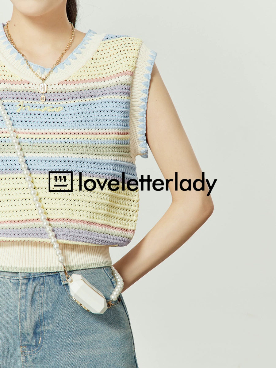 Pastel Summer Knit Vest / Wide Denim Pants LLA0186