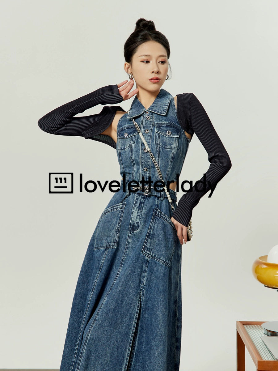 Vintage Denim Slit Long Dress LLA0073