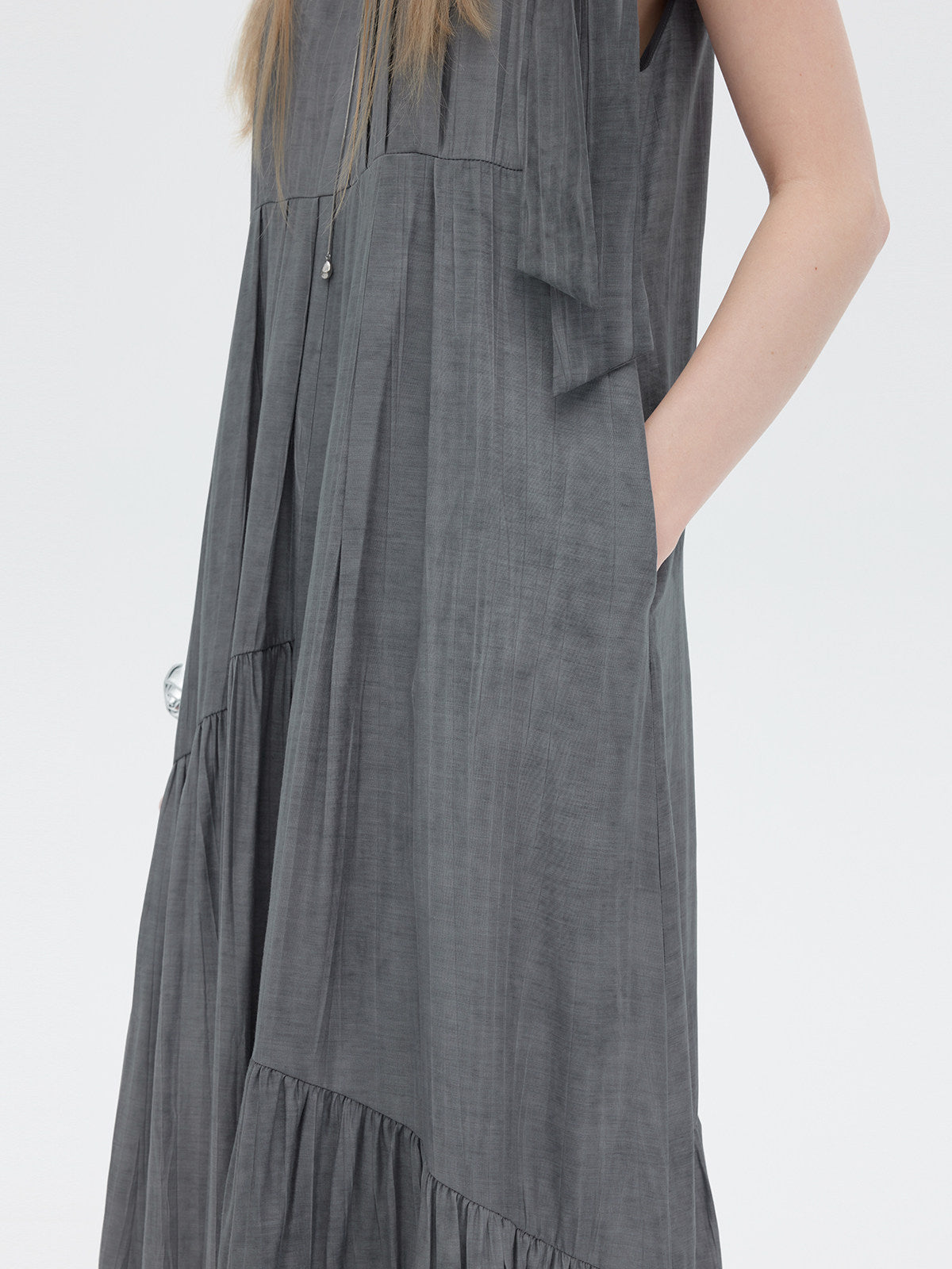 Twill Texture Switch Gather Dress SHN0043