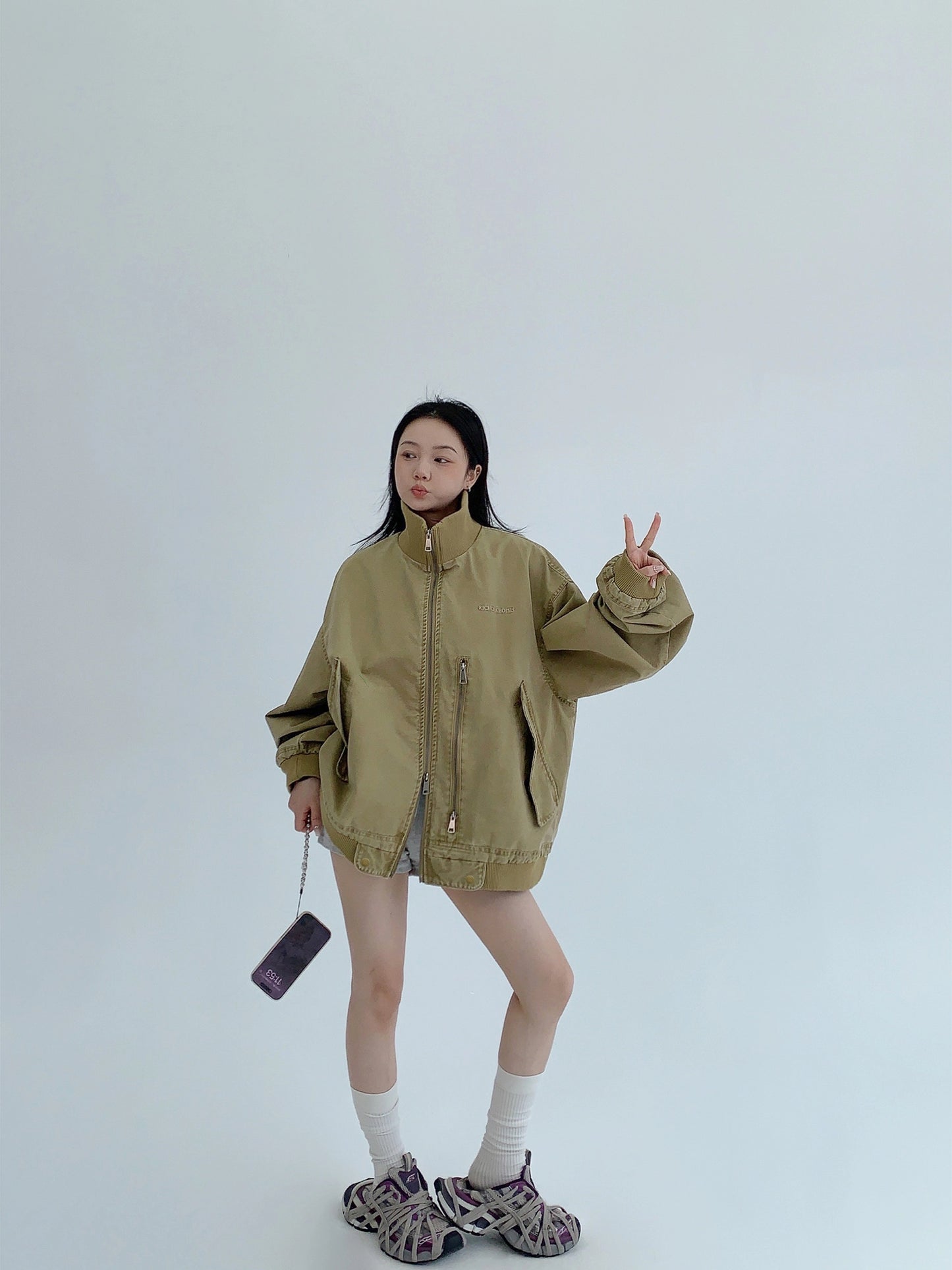 Double Zipper Stand Collar Jacket YLS0933