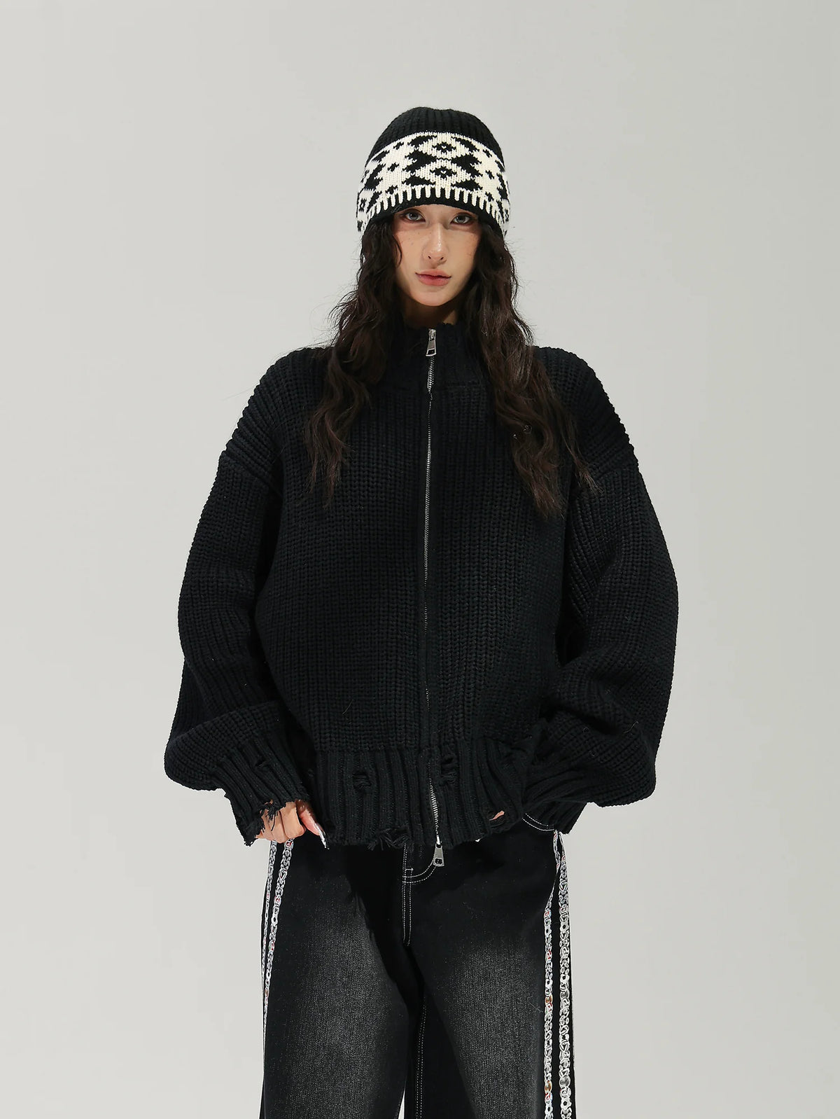 Stand Collar Zip-Up Knit Jacket ACS0389