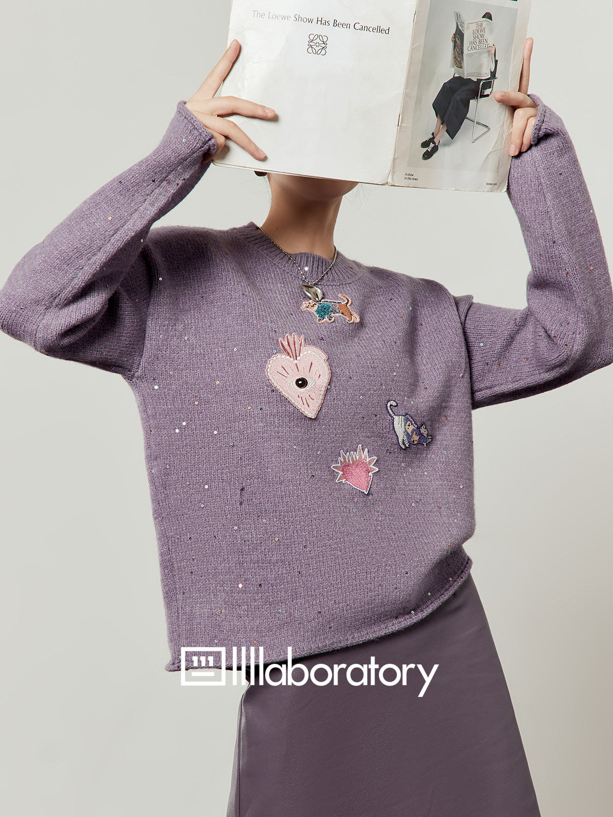 Embroidered Sequin Knit Top / Purple Mini Skirt LLA0620