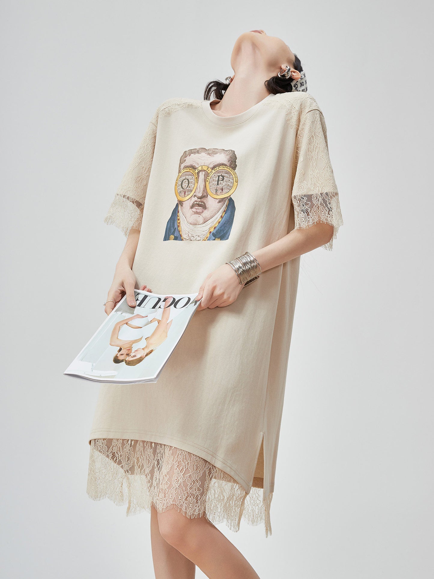Art Print Lace Docking Dress FER0186