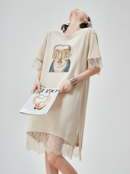 Art Print Lace Docking Dress FER0186